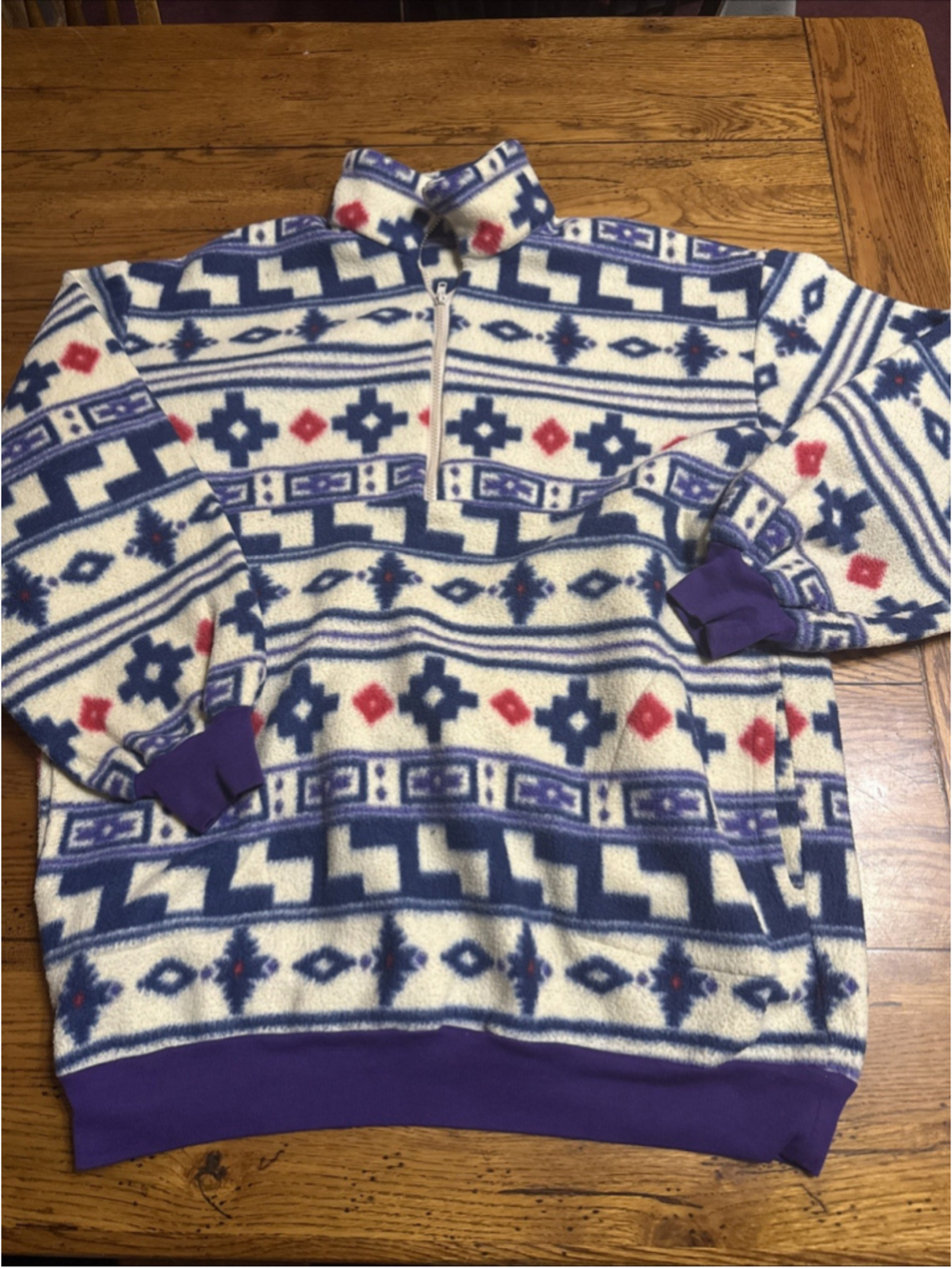 Powder Keg Fleece Pullover - White Print/Lapis Blue Size M Men A21
